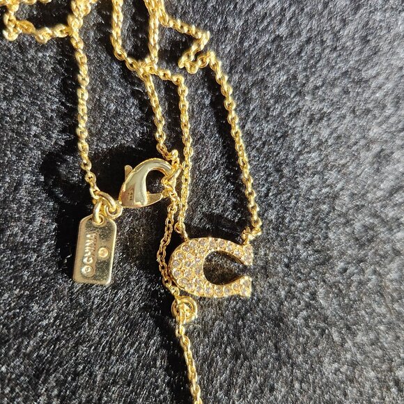 COACH Signature C crystal pendant gold toned chain with charm - Picture 2 of 8